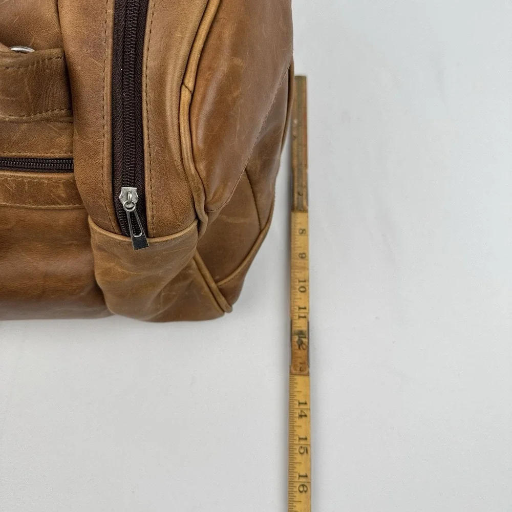 Vtg Tan Leather Duffle Bag Travel Weekender Gym Luggage Side Grab Handles 22